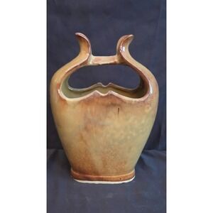 Studio Pottery Vase w/Split Basket Handle